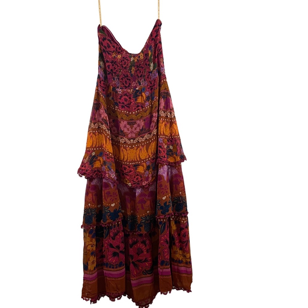 Farm Rio X Anthropologie Tiered Midi/Maxi Dress Strapeless Ruffle Pink Combo NWT - Picture 6 of 15